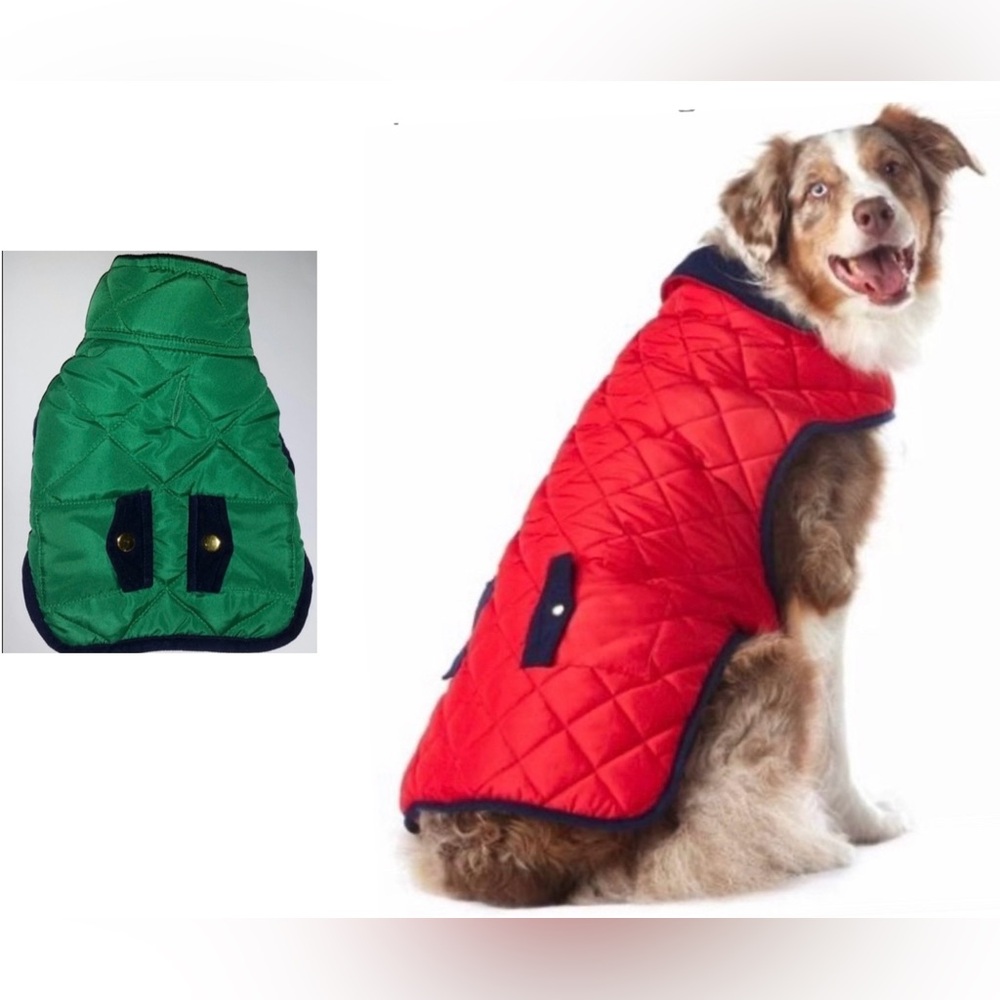 ❤️Bundle of Pet Gear Two dog quilted puffers red and green- Small